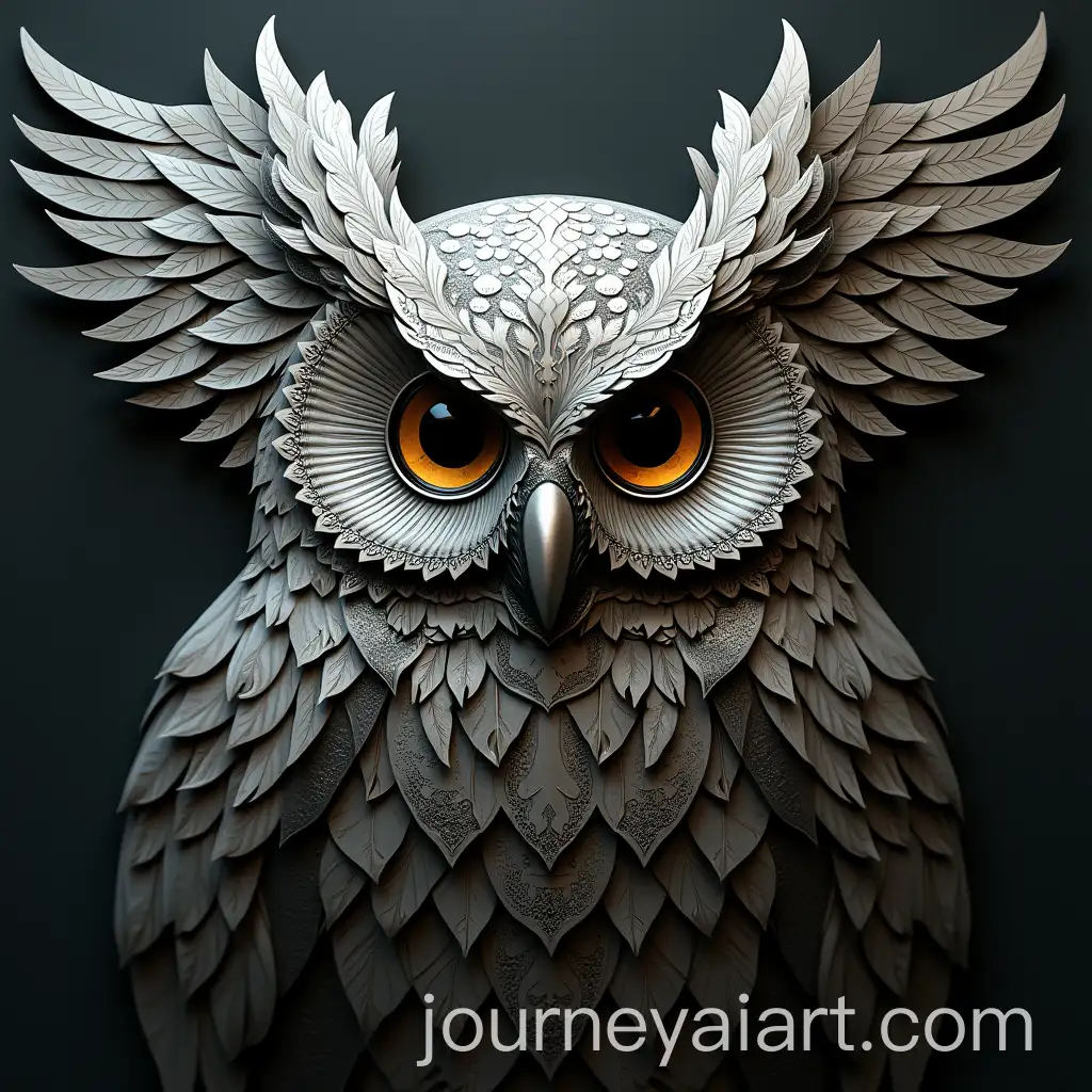Silver-Metal-Owl-with-Intricate-Patterns-and-Flowing-Liquid-Aesthetic