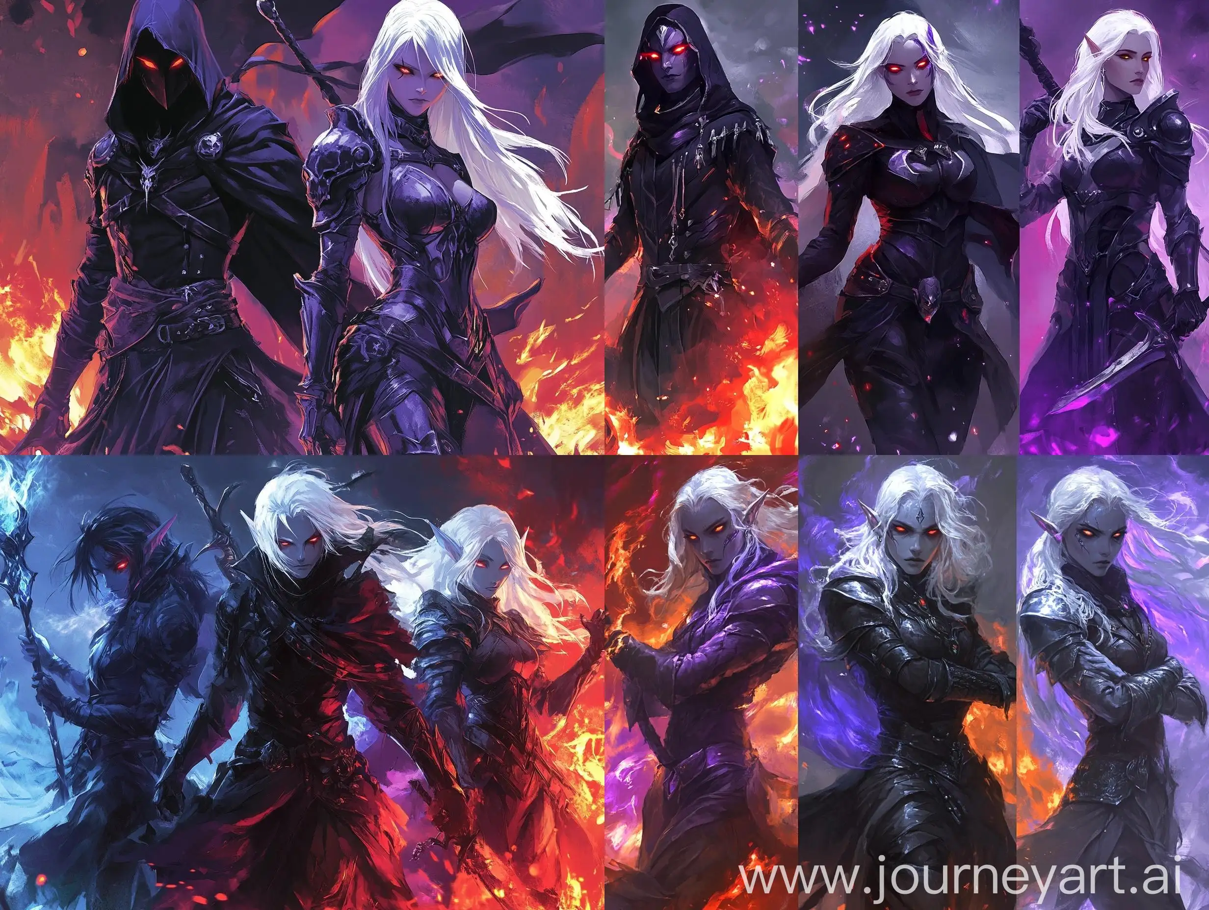 Drow-Sorcerer-Assassin-and-Elven-Warrior-in-Night-Desert