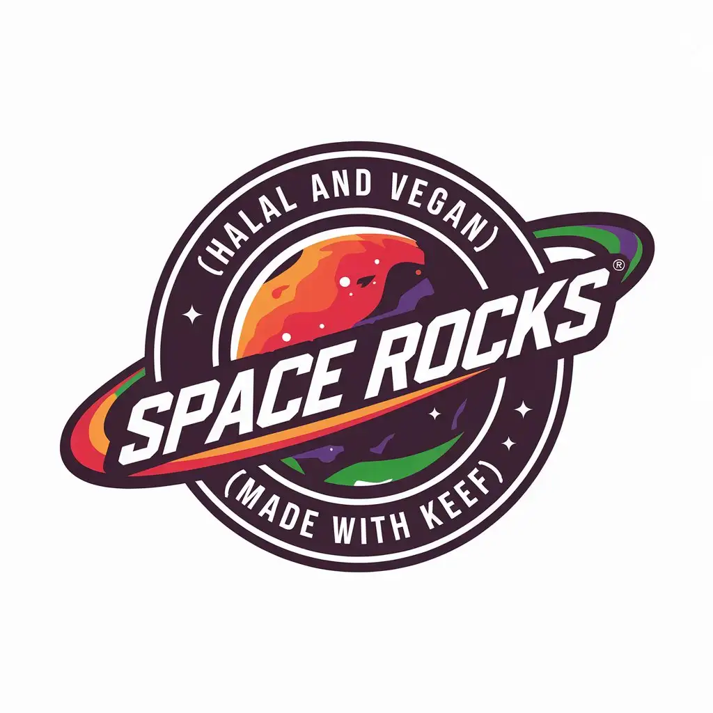 LOGO Design for Space Rocks Halal Vegan with Keef Bold Colors Retail Appeal