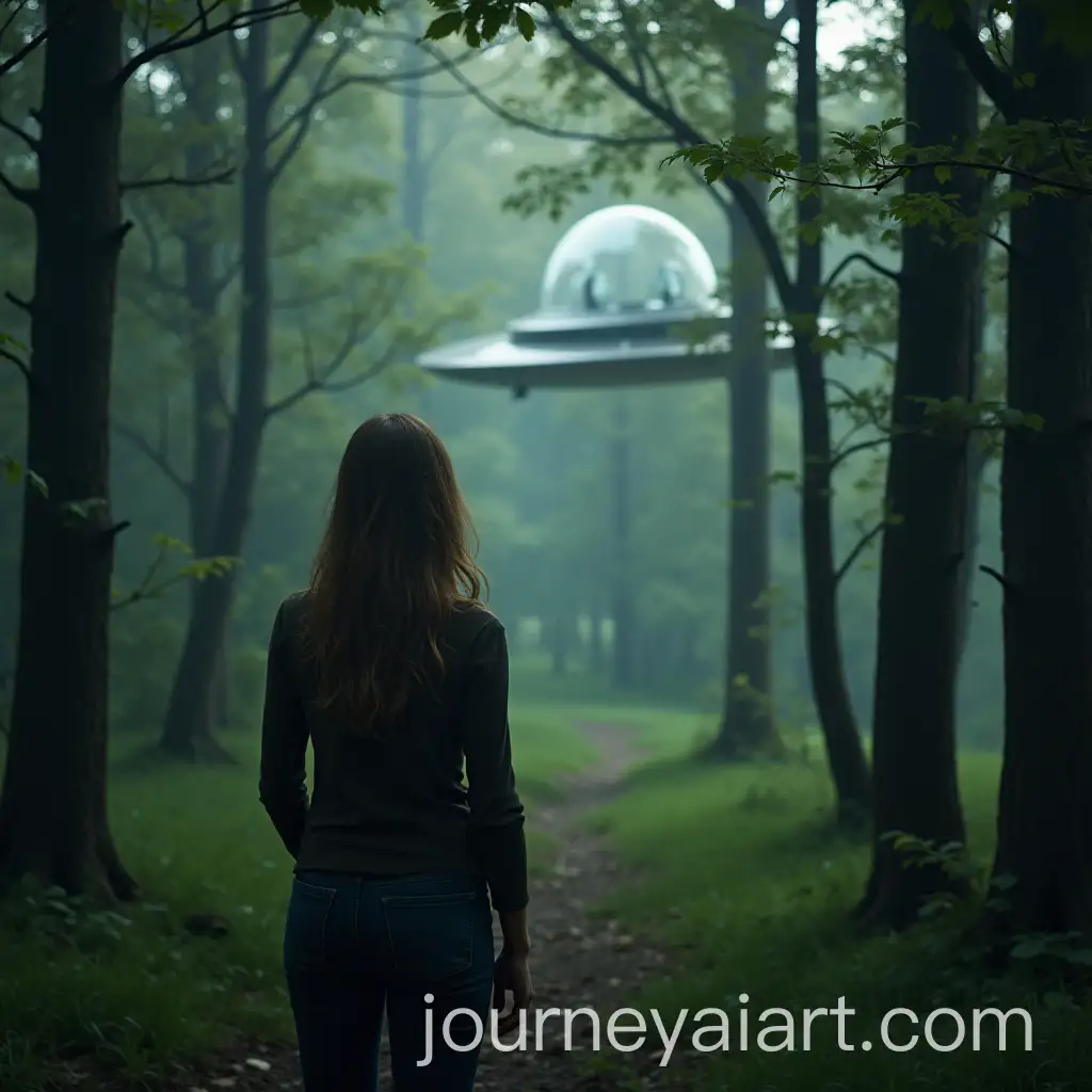 Woman-Observing-UFO-Disappearing-in-ForestAI-Image-Prompt-Expansion-Near-Dallas-Airport