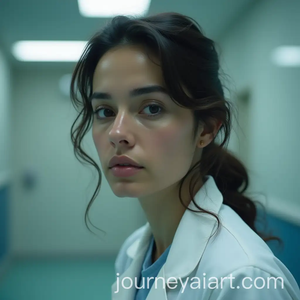 Closeup-Portrait-of-a-Tired-Latina-Forensic-Pathologist-in-Minimal-Forensic-Lab