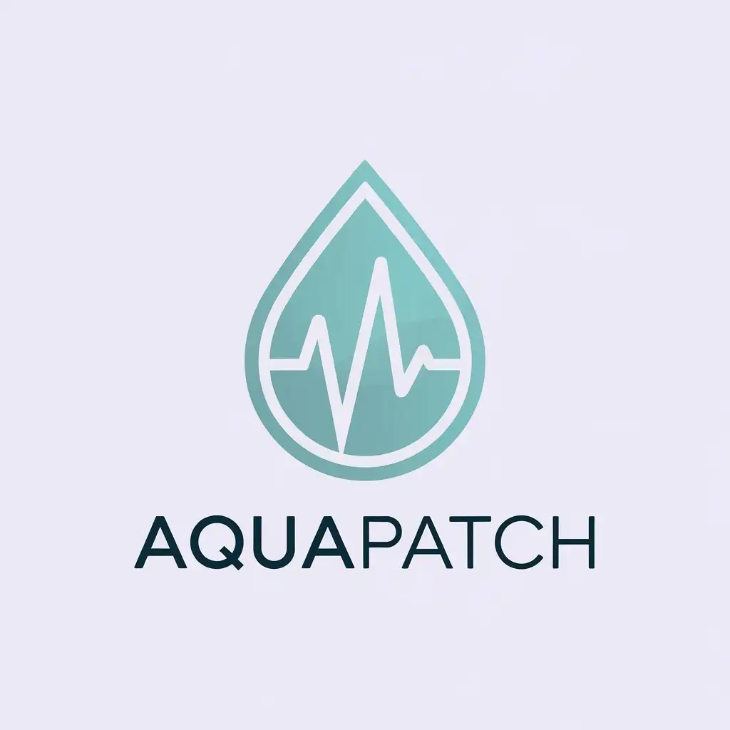 LOGO Design for AquaPatch Light Aqua Water Droplet with Medical Pulse Minimalistic Style for Technology Industry