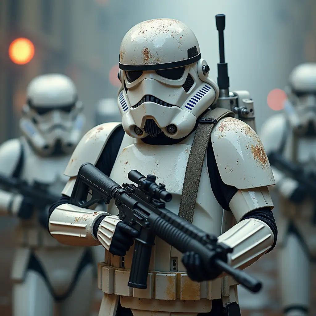 stormtrooper of star wars with Russian weapons