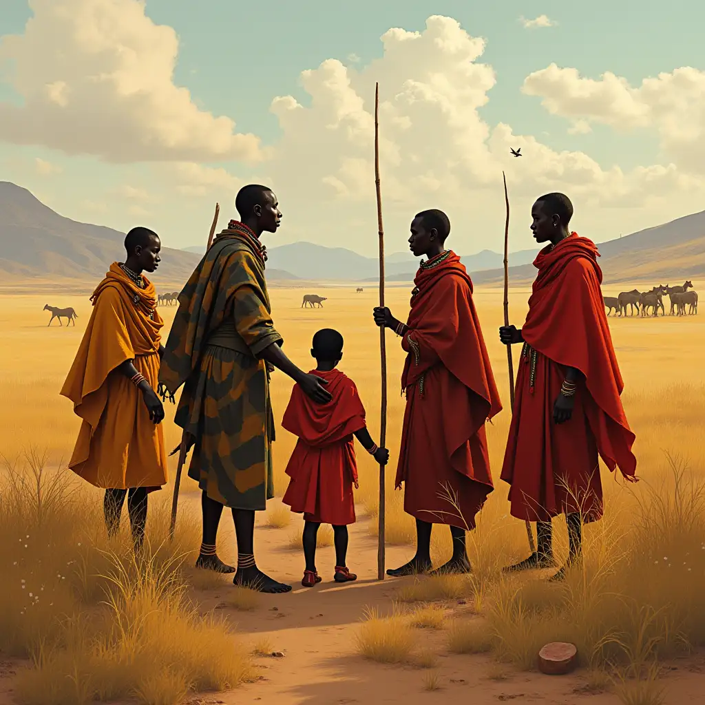 Write a detailed folklore tale surrounding the Masai people of Kenya, focusing on the theme of family union, incorporating elements of sharpness in the characters' actions and interactions.