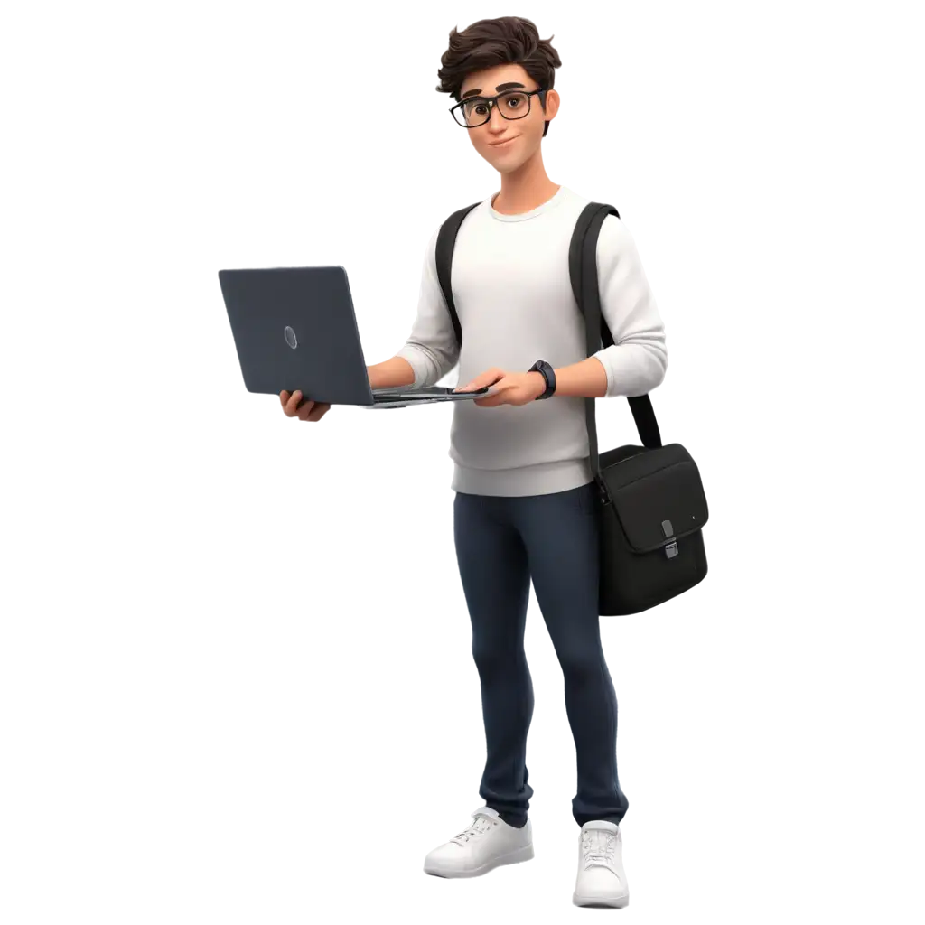 PNG-Cartoon-Image-of-a-GoodLooking-Male-Teenager-Holding-a-Laptop-Perfect-for-Digital-Projects