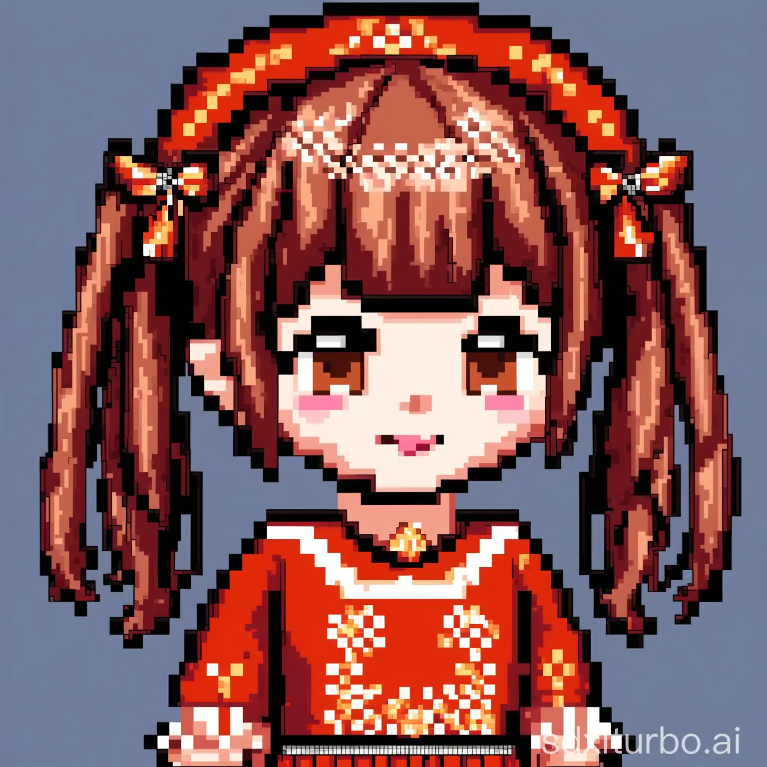 Pixel-Art-Little-Girl-in-Red-New-Years-Dress-with-Double-Pigtails