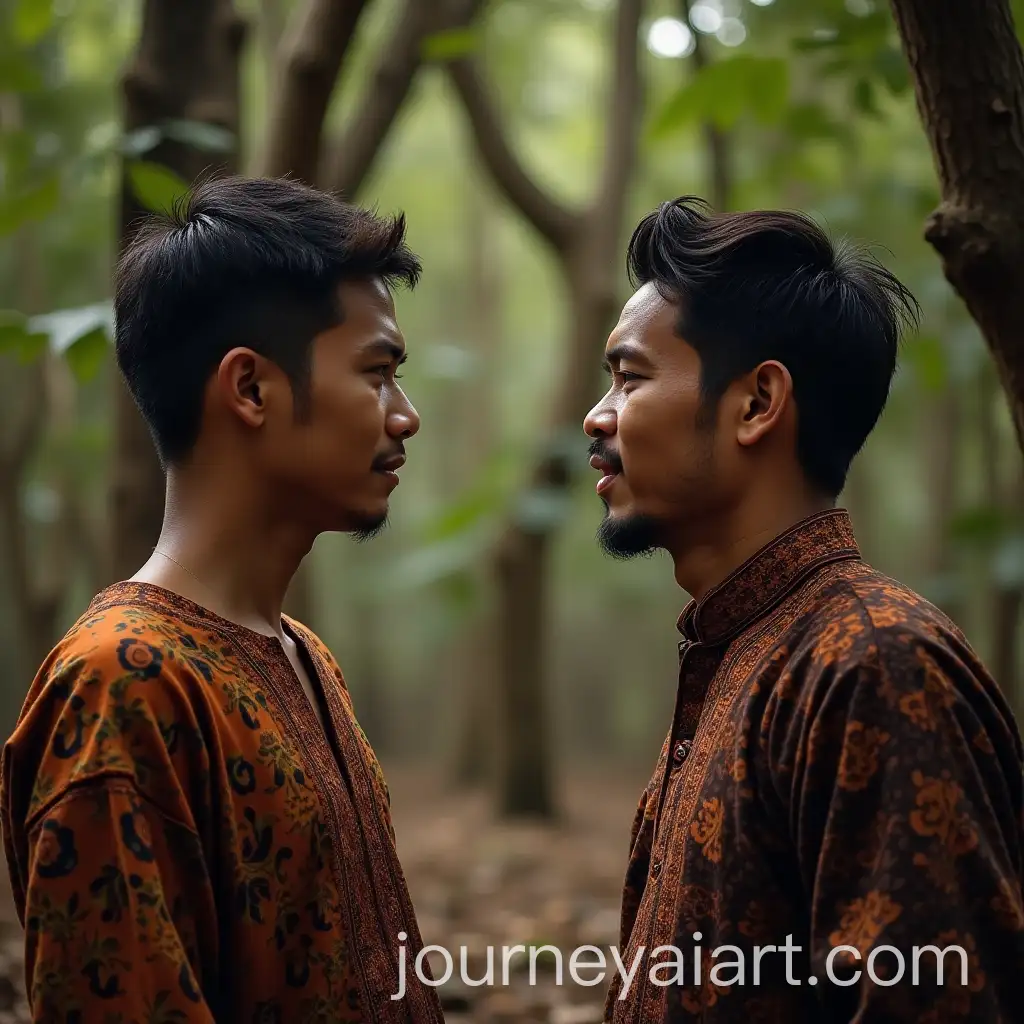 Young-Man-and-MiddleAged-Man-in-Javanese-Traditional-Clothes-Having-a-Conversation