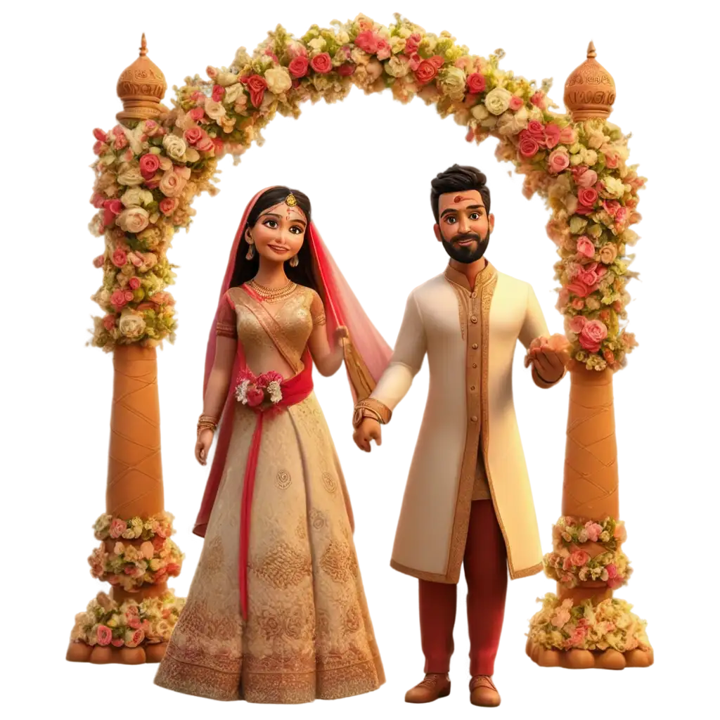 Indian-Wedding-Session-3D-Cartoon-PNG-Bridal-Entry-in-Mandapa-with-Instrumental-Performance