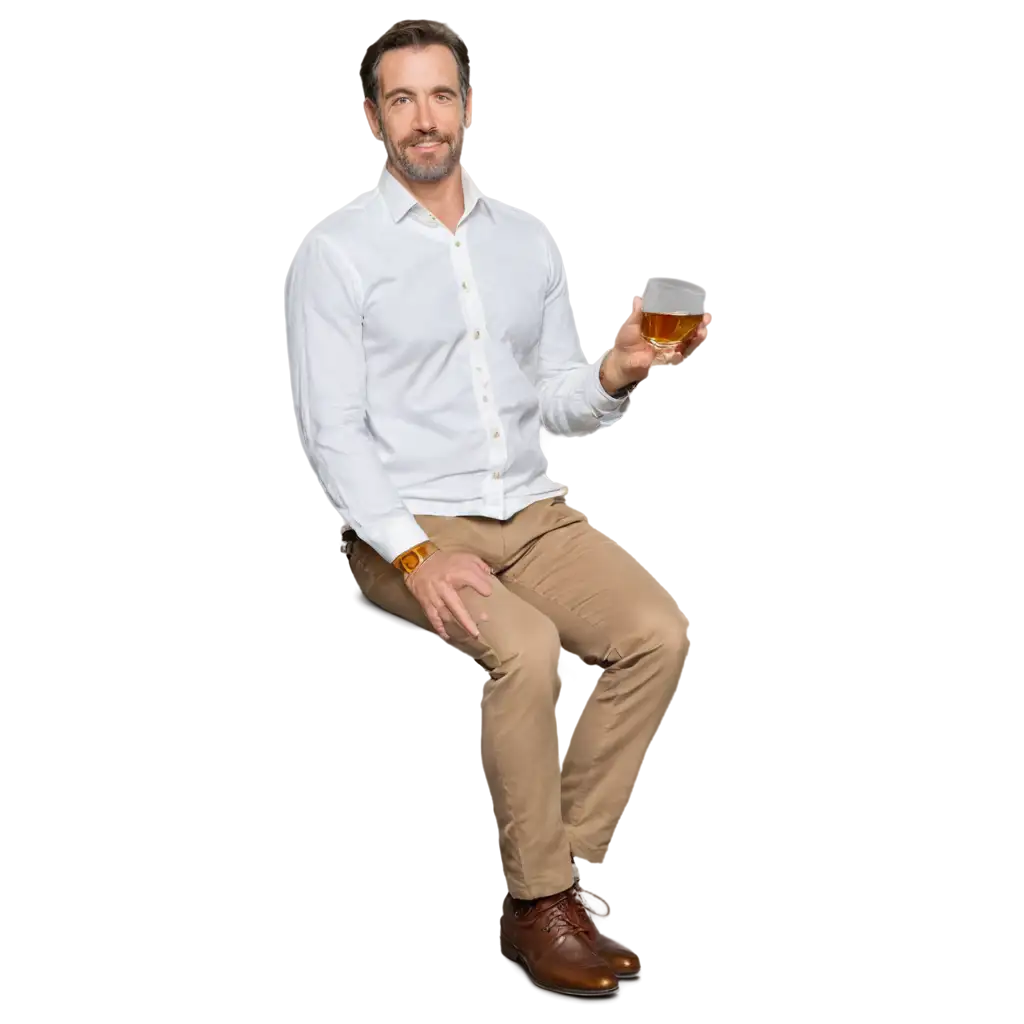 please create a picture of a business owner who drinks a glass of whiskey