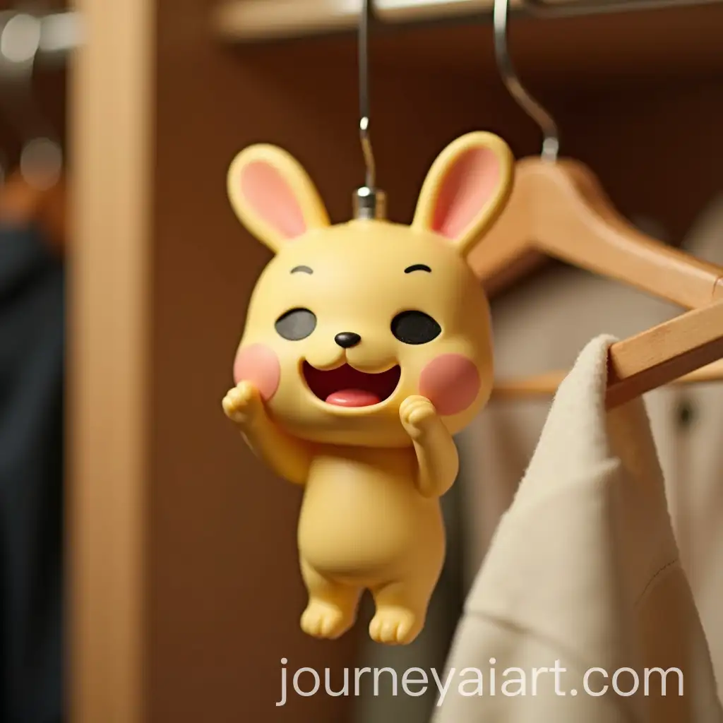 Cute-Labubu-Toy-Hanging-from-Clothes-Hanger-with-Playful-Expression