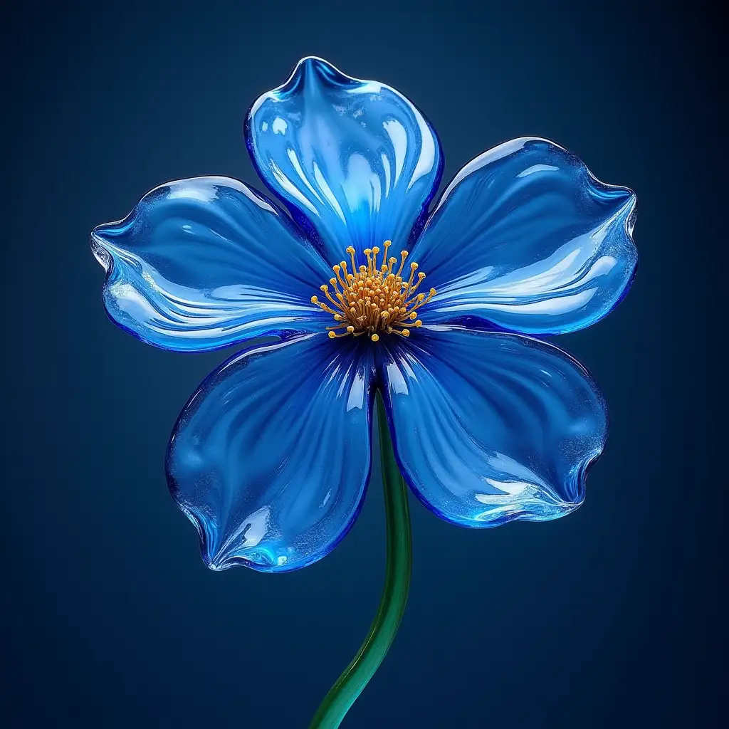 flowers made of glass, blue, dark blue background