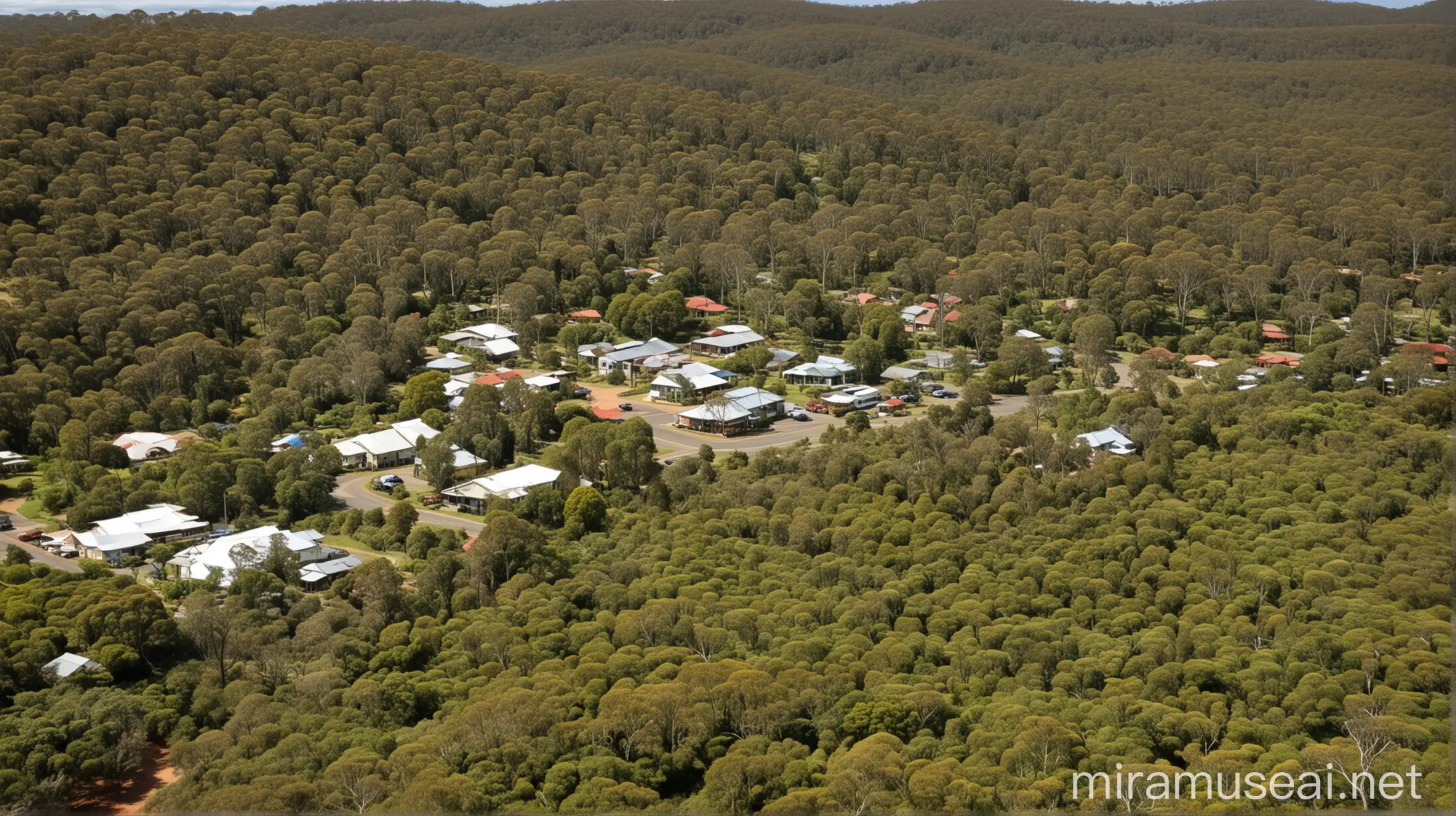 Peaceful Small Town in Australia Surrounded by Rich Green Scrub Forests