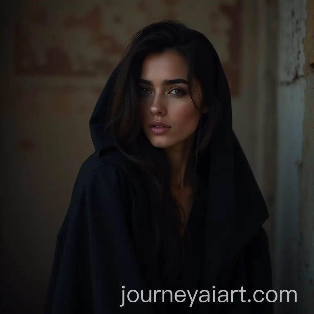 Modern-VampireInspired-Portrait-of-a-25YearOld-Arabic-French-Woman-in-Fashionable-Streetwear