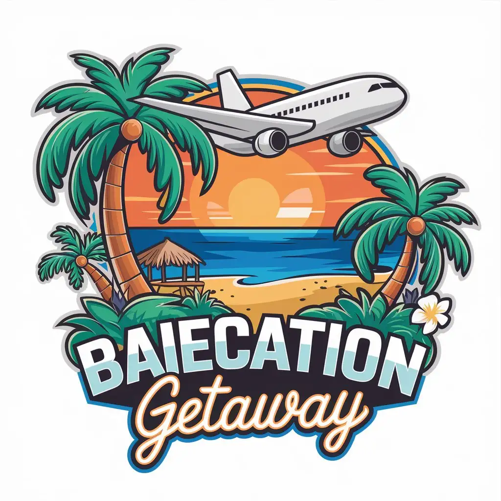 LOGO Design for Baecation Getaway Tropical Airplane Theme with Romantic Beach Elements