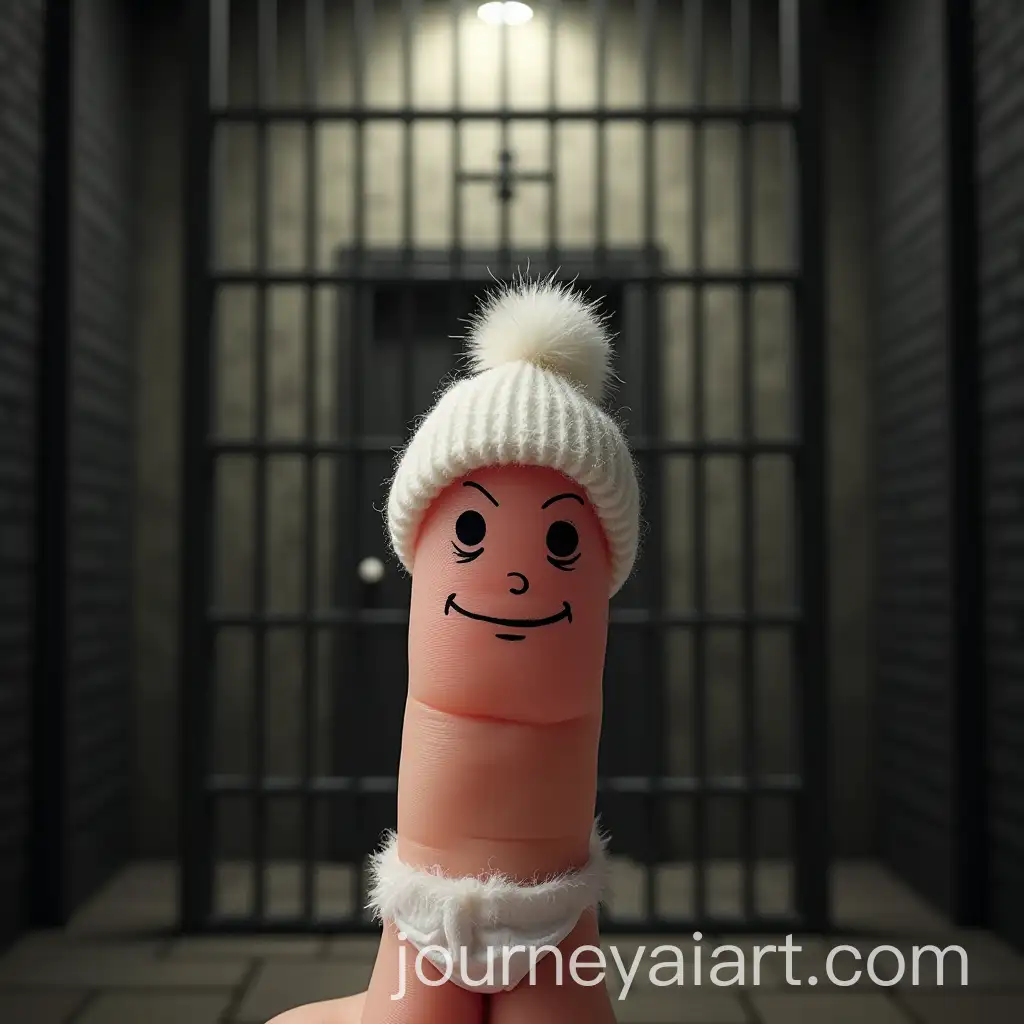 Playful-Human-Pinky-Finger-in-Prison-Cell-with-Childlike-Accessories