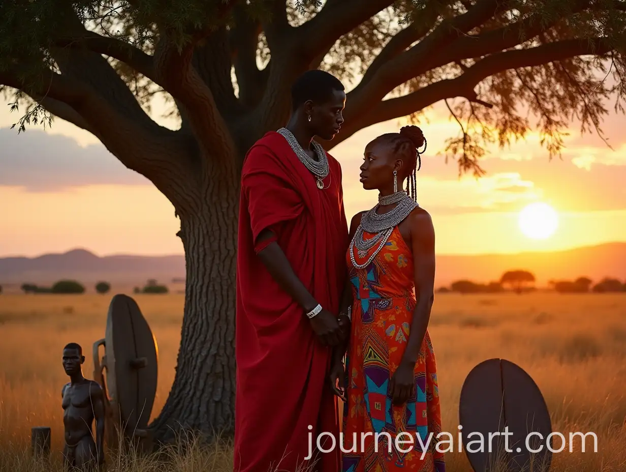 Intimate-Maasai-Couple-Under-Acacia-Tree-at-Sunset