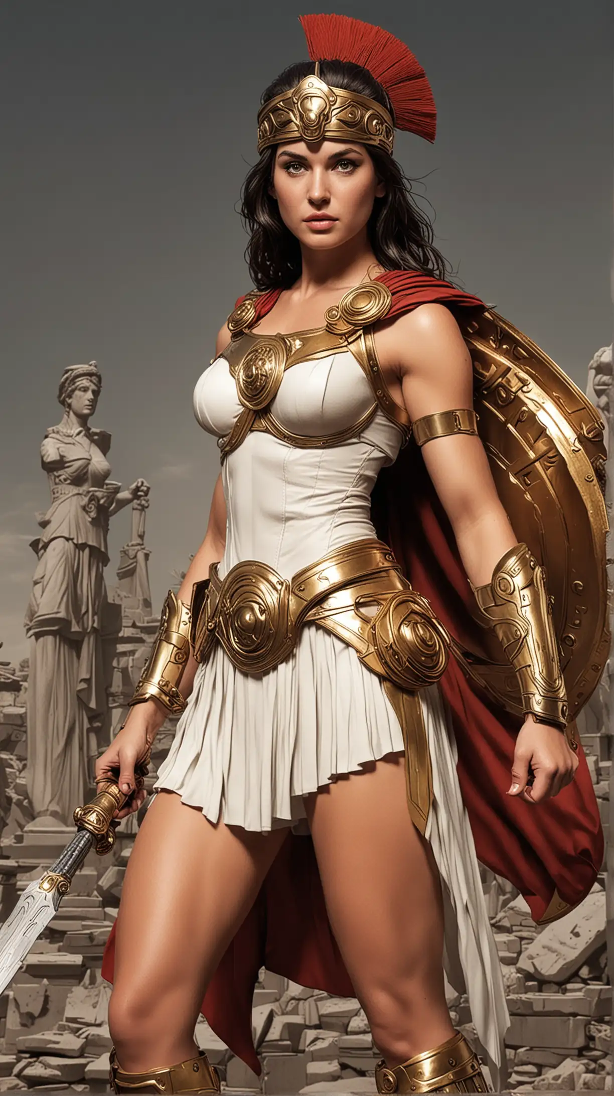 Athena in Comic Book Style Fighting an Epic Battle