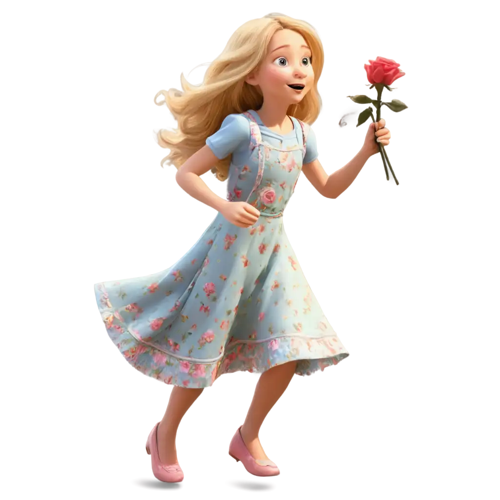 PNG-Image-Young-Girl-in-Pixar-Disney-Animation-Style-Running-Happily-with-a-Rose