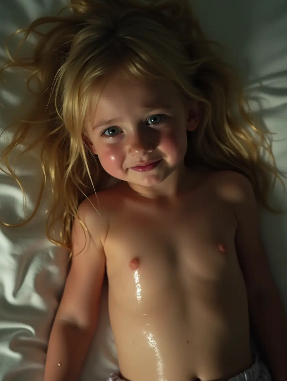 Tender-Moment-Crying-SevenYearOld-Blonde-on-Bed