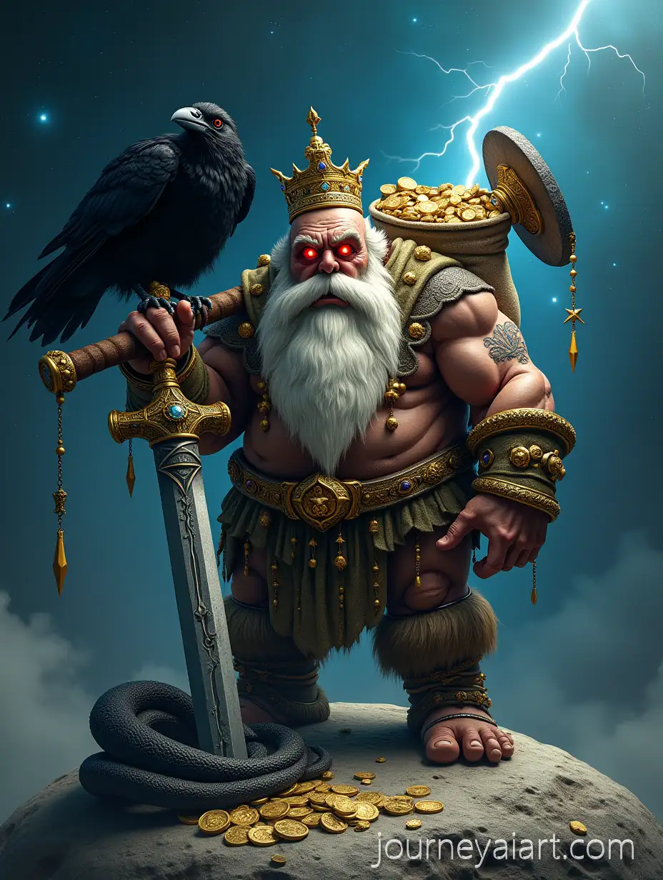 Colossal-Dwarf-with-Golden-Crown-and-Treasure-on-the-Moon-under-Cosmic-Lightning