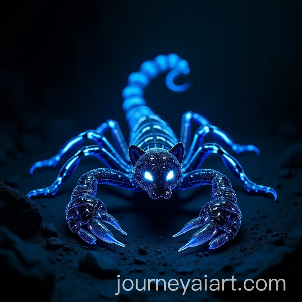 Panther-Bat-Scorpion-Hybrid-with-Glowing-Blue-Veins-in-a-Dark-Labyrinthine-Cave