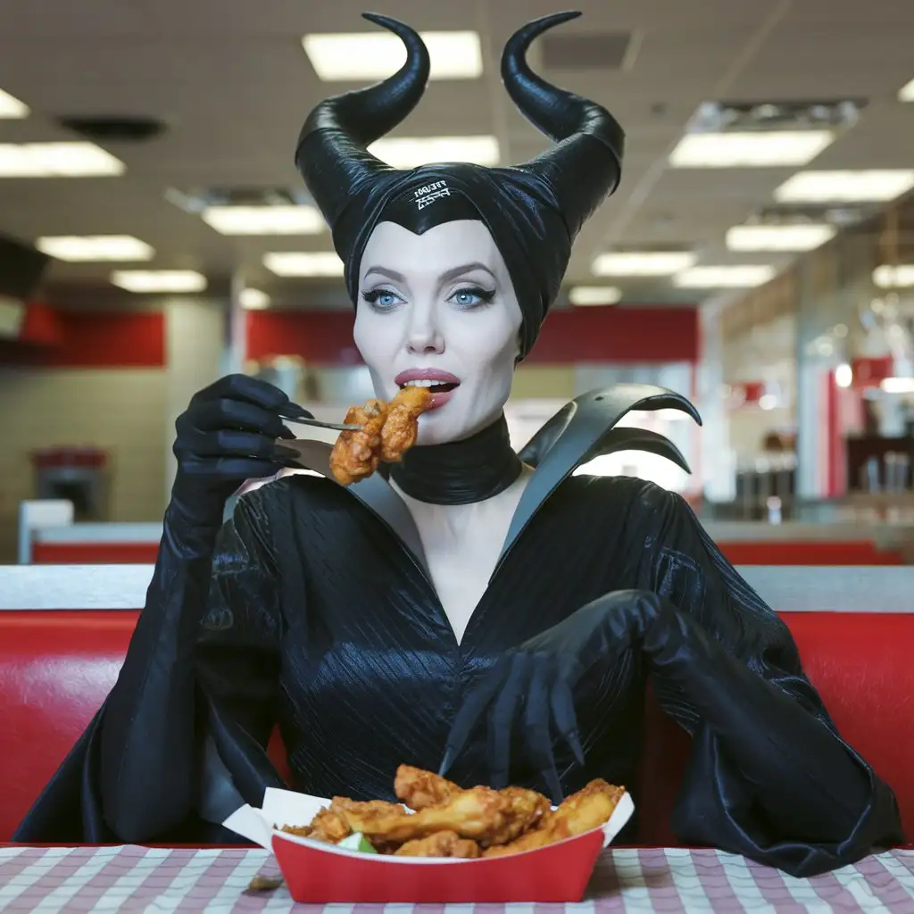 Maleficent-Enjoying-Fried-Chicken-Wings-at-KFC