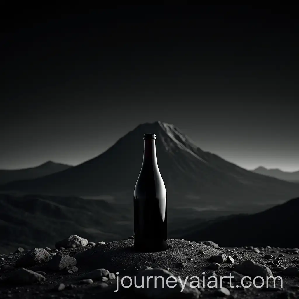 Serene-Mountain-Landscape-with-Night-Sky-and-Standing-Bottle