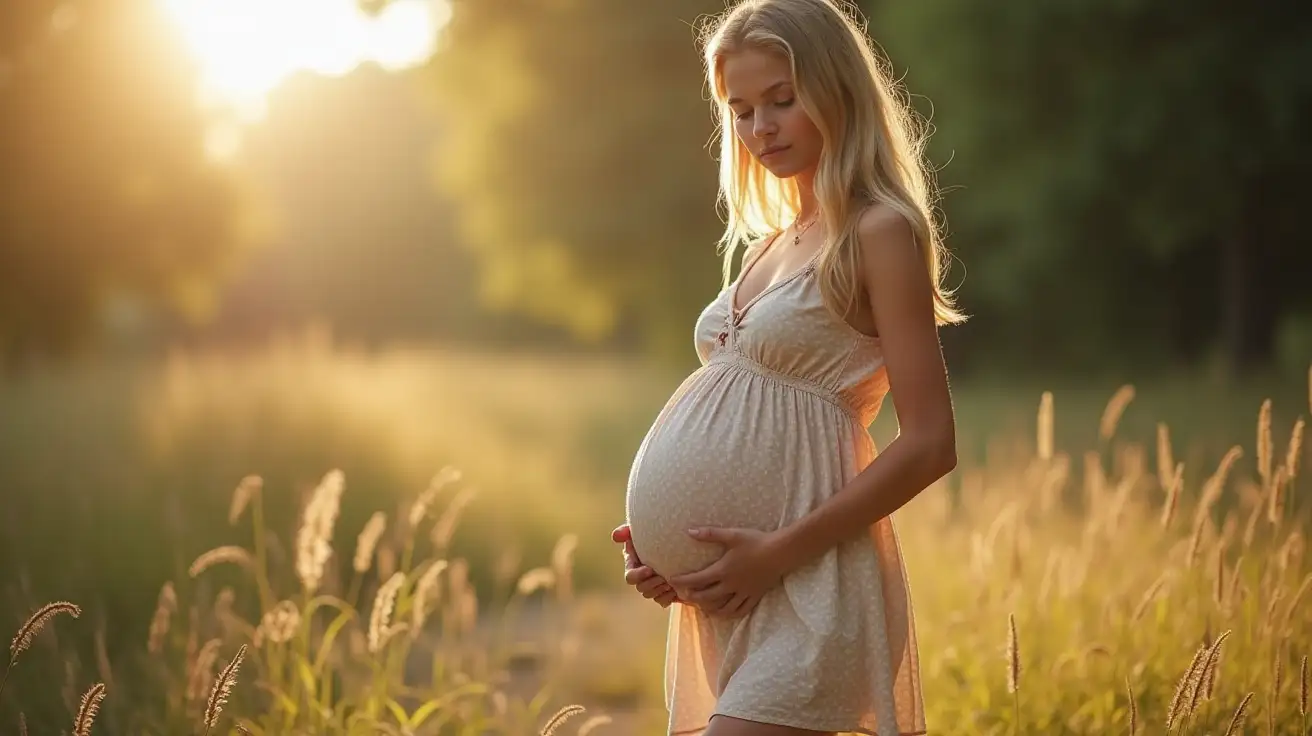 Teenage-Girl-in-Sundress-with-Large-Pregnant-Belly-in-Natural-Setting