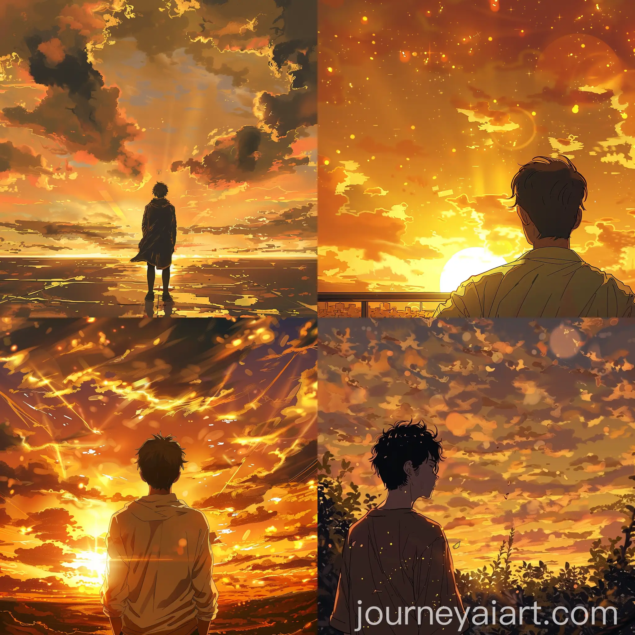 Man-Enjoying-Golden-Sunset-in-Cartoon-Anime-Style