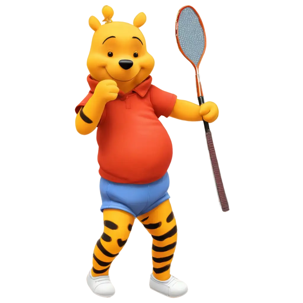 Winnie-the-Pooh-Playing-Badminton-PNG-Image-HighQuality-Transparent