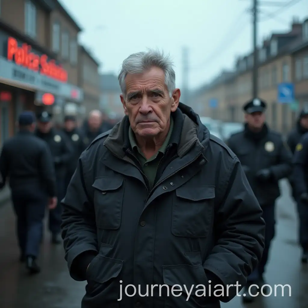 AI-Image-ExpansionOlder-Man-Searching-in-the-Early-Morning-Near-Police-Station-and-Residential-Buildings