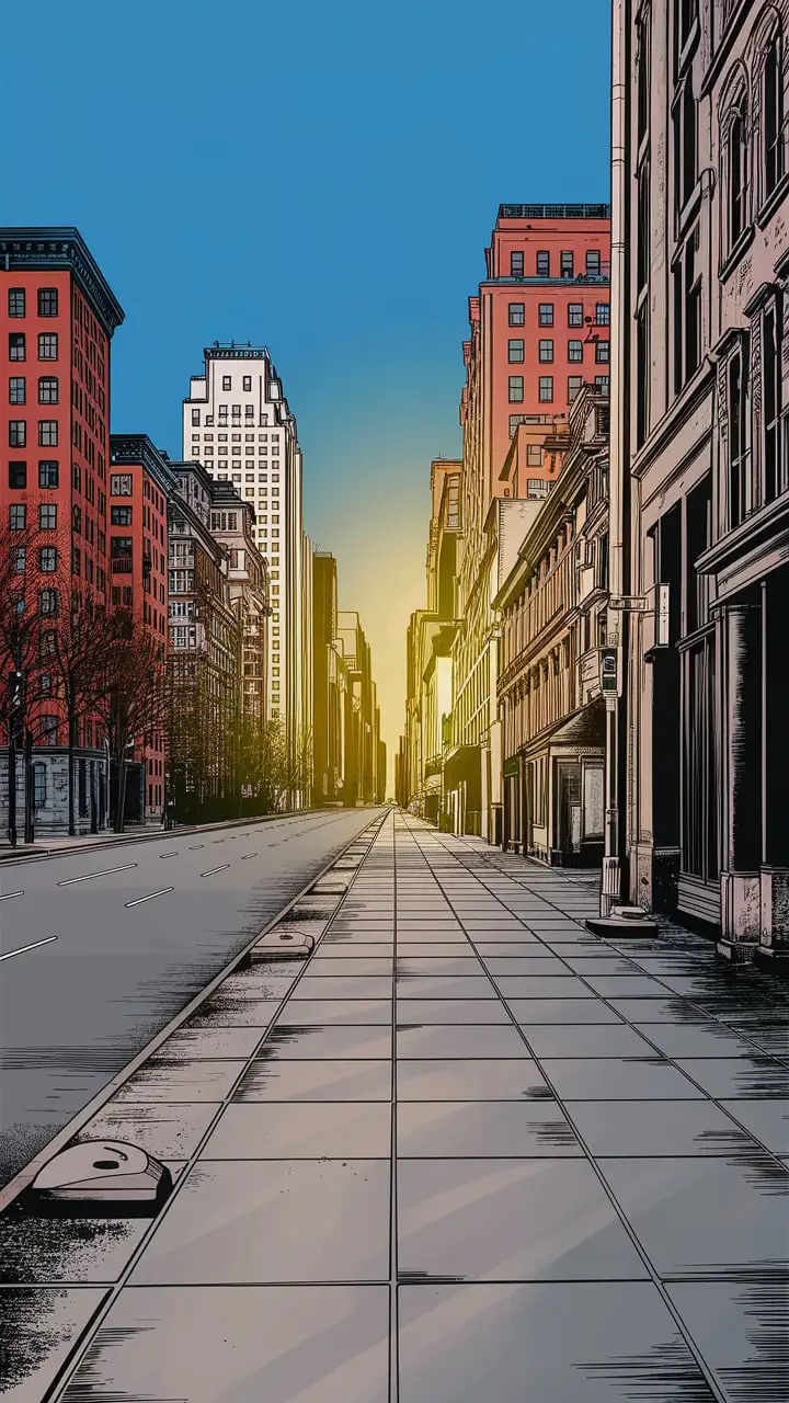 City Sidewalk View in Comic Book Style