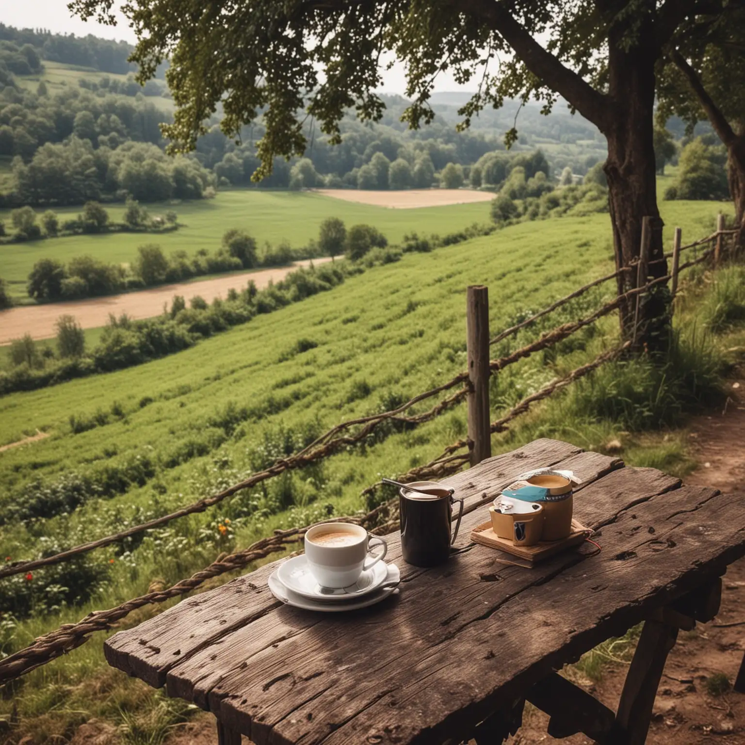 Enjoying Coffee Amidst Scenic Countryside Views