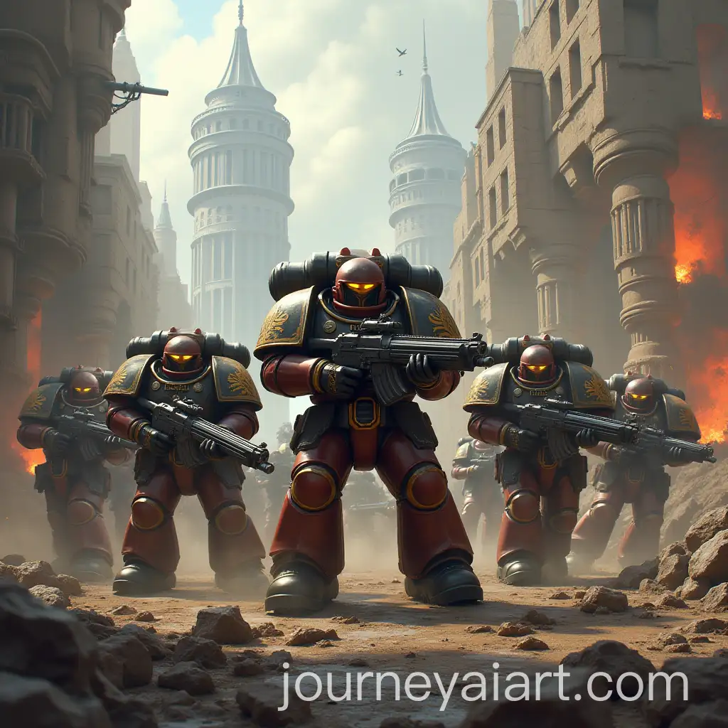 Space-Marines-Engaged-in-Urban-Combat-in-a-Warhammer-40k-Setting