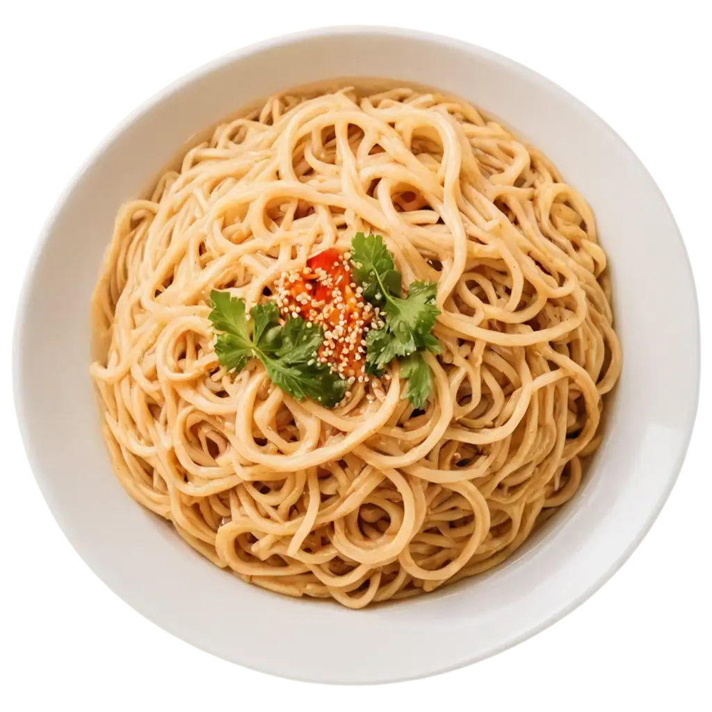 Top-View-of-Noodles-on-White-Plate-PNG-Image-Savory-Visual-Delight