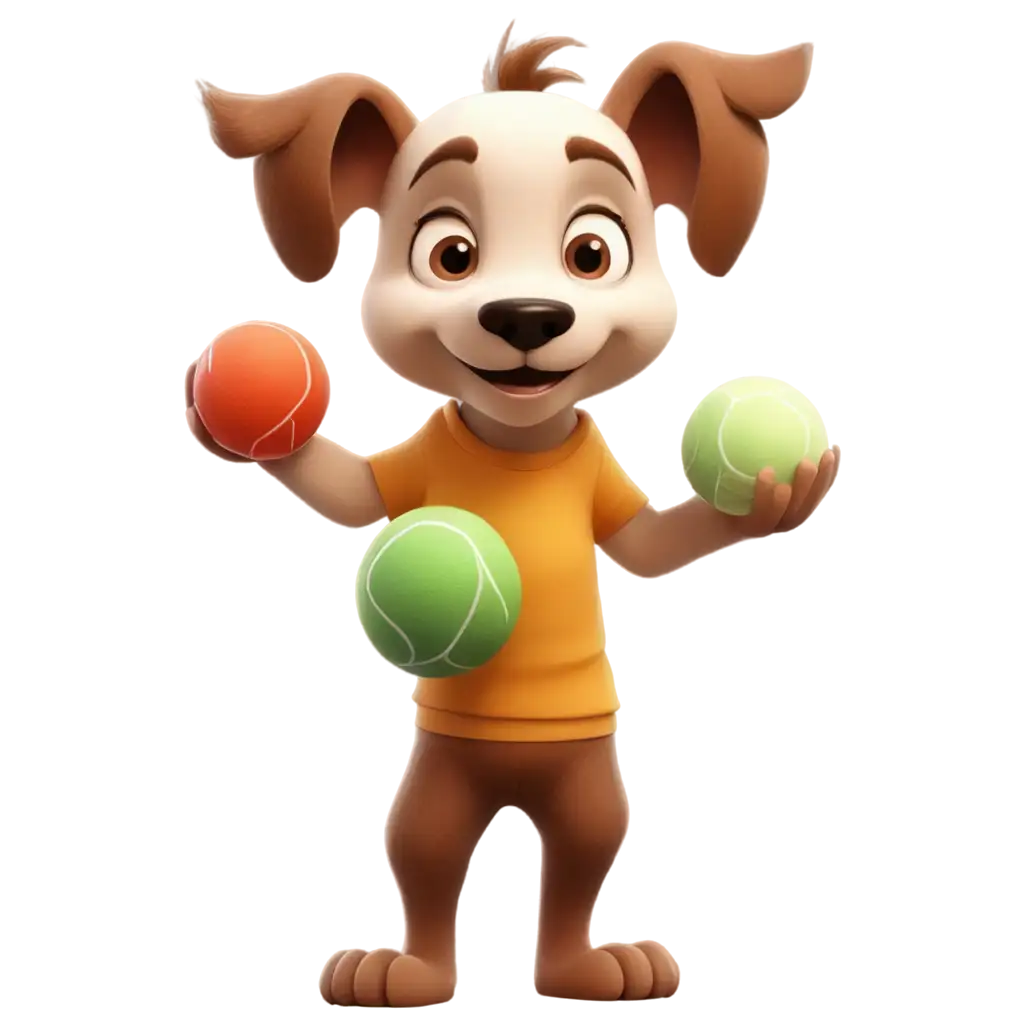 Create a cute image of a cartoon-like puppy juggling sports balls