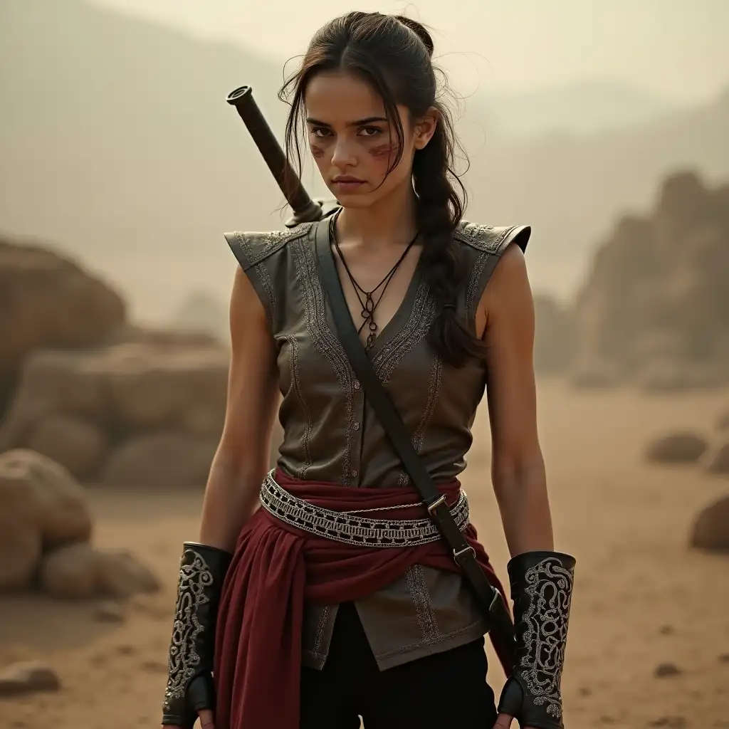 Female-Warrior-in-Dark-Leather-Armor-at-the-Island-of-Time-Prince-of-Persia-Inspired