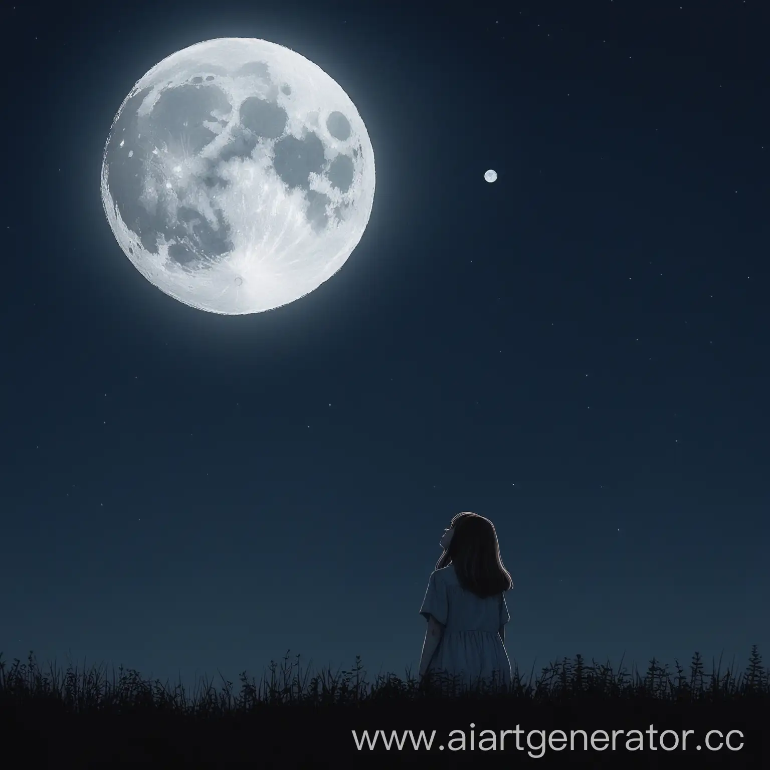 Young-Girl-Gazing-at-the-Moonlit-Night-Sky