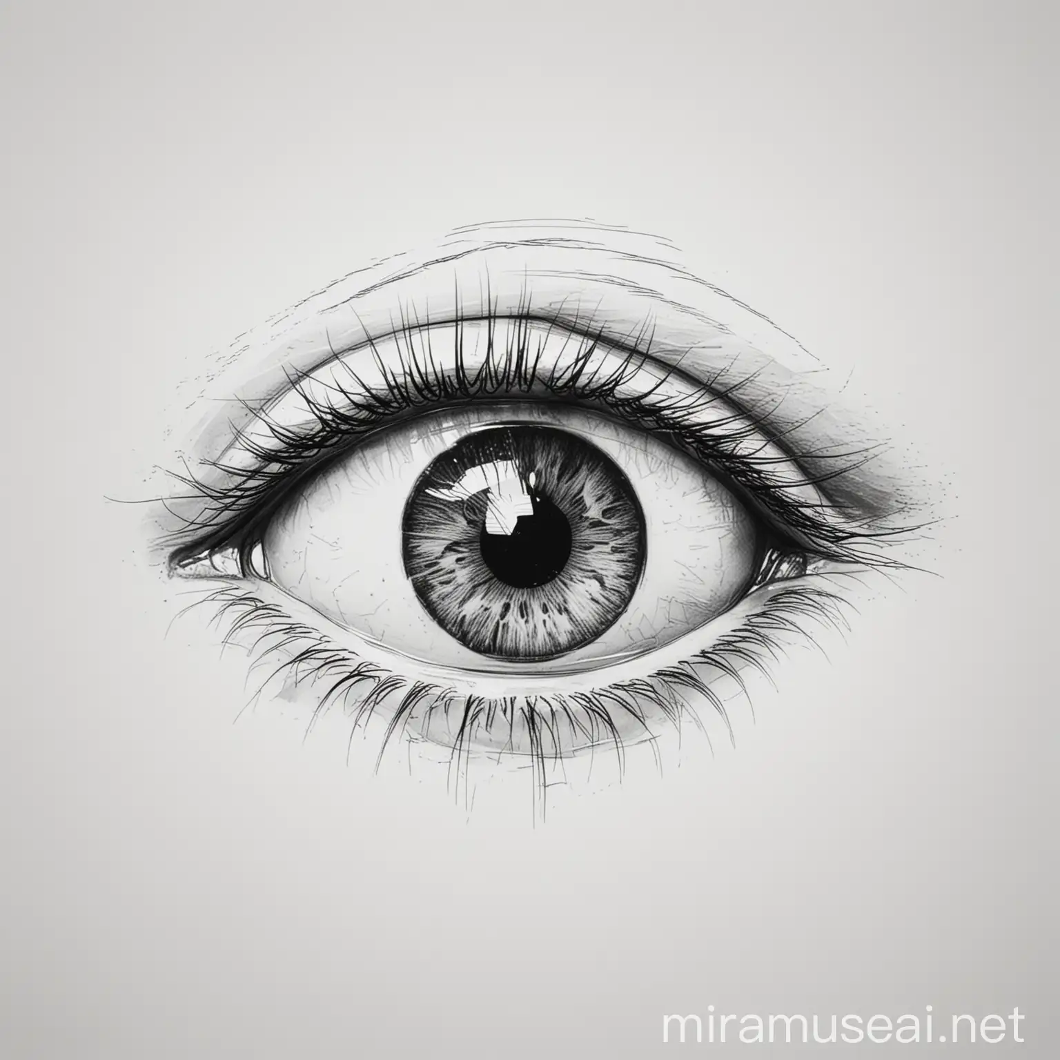 Minimalistic Sketch of a Human Eye in Line Art on White Paper