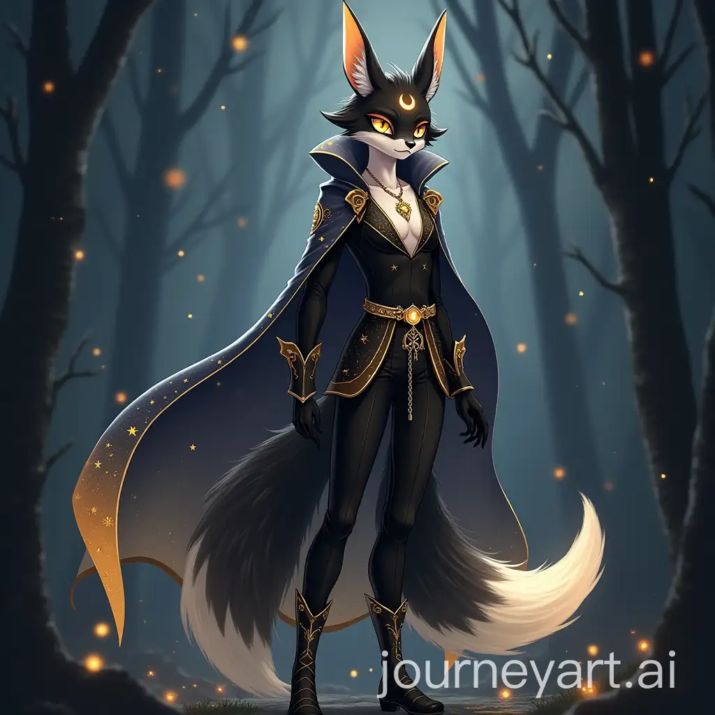 Mystical-Fox-Character-with-Golden-Accents-in-Moonlit-Forest