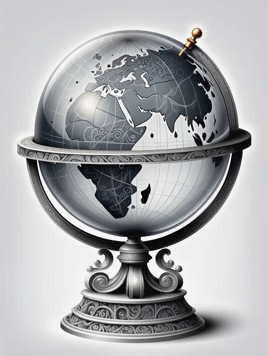 Intricate Magic Globe Illustration in Grey Drawing Style