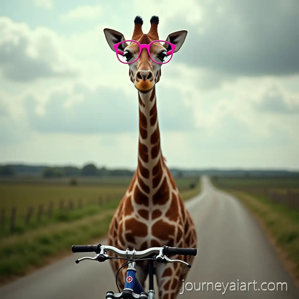 GGiraffe-on-Bicycle-in-UKiraffe-Riding-Bicycle-in-Rural-UK-with-Pink-Glasses-and-Cloudy-Sunshine