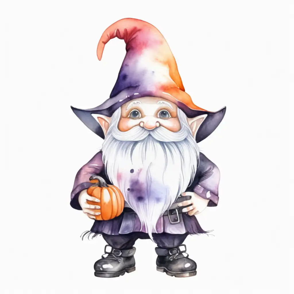 Aesthetic Watercolor Spooky Halloween Style Gnome on Isolated White Background