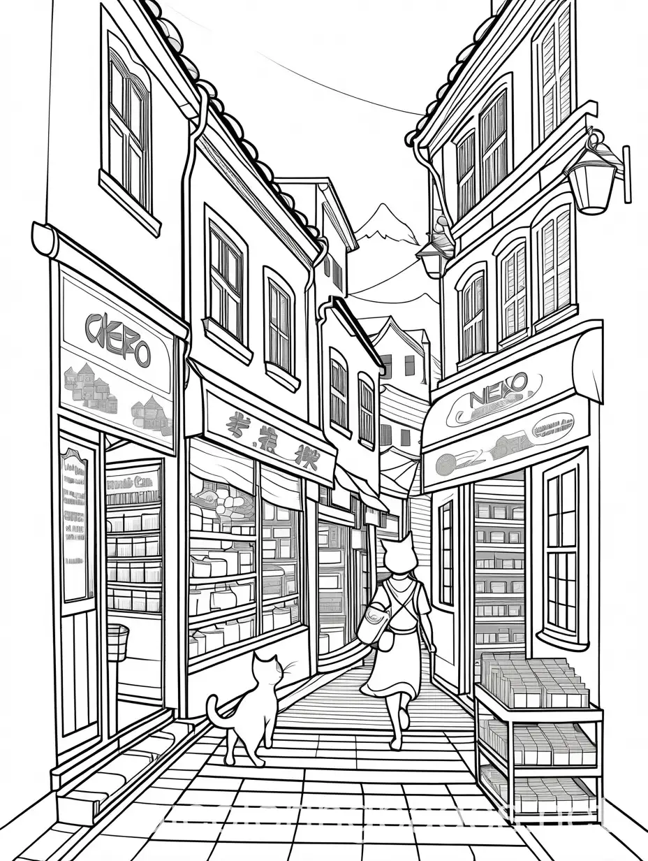 Magical-Town-Shopkeeper-with-Kitten-Ears-Fantasy-Coloring-Page