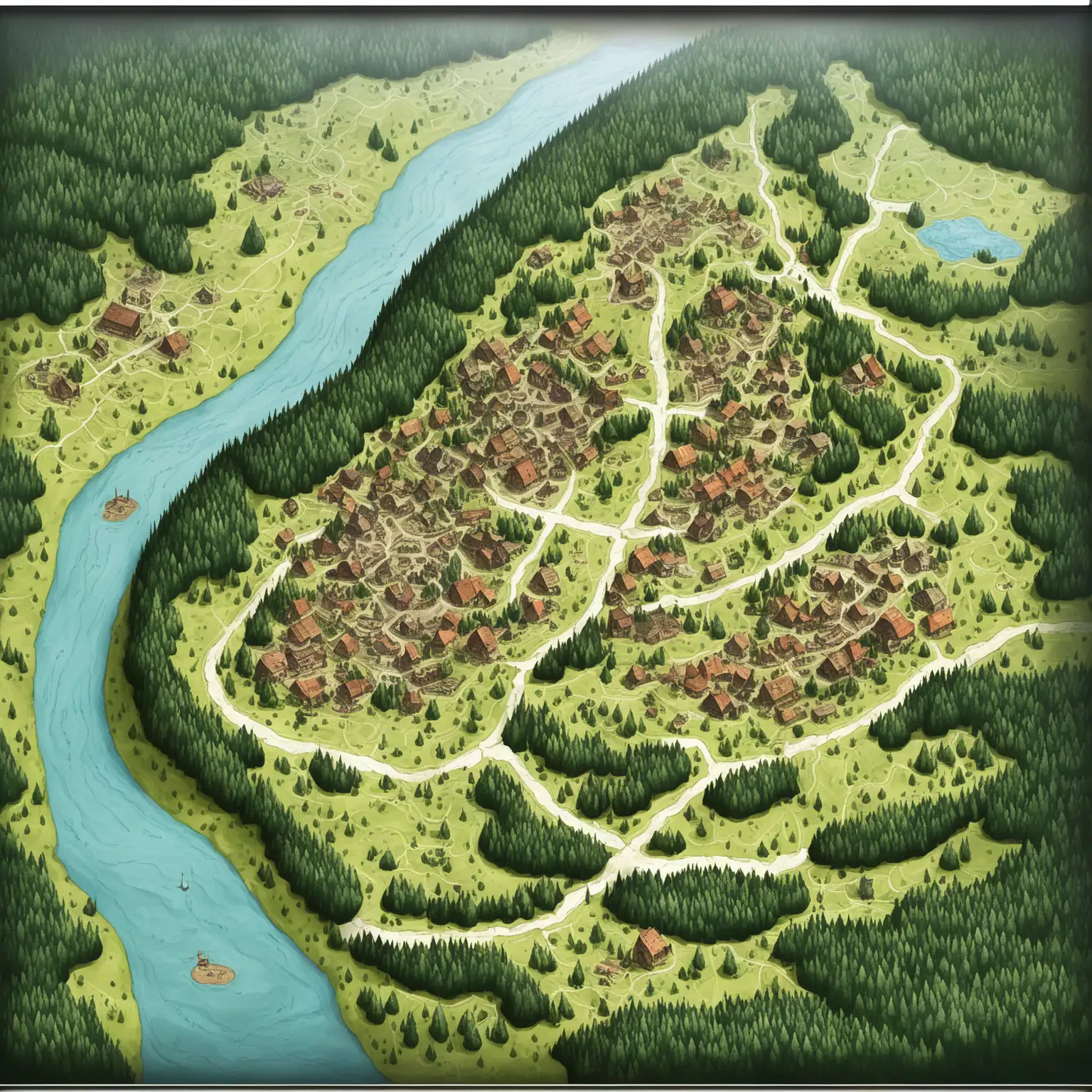 Historical Village Map with Foresting Industry Aerial View