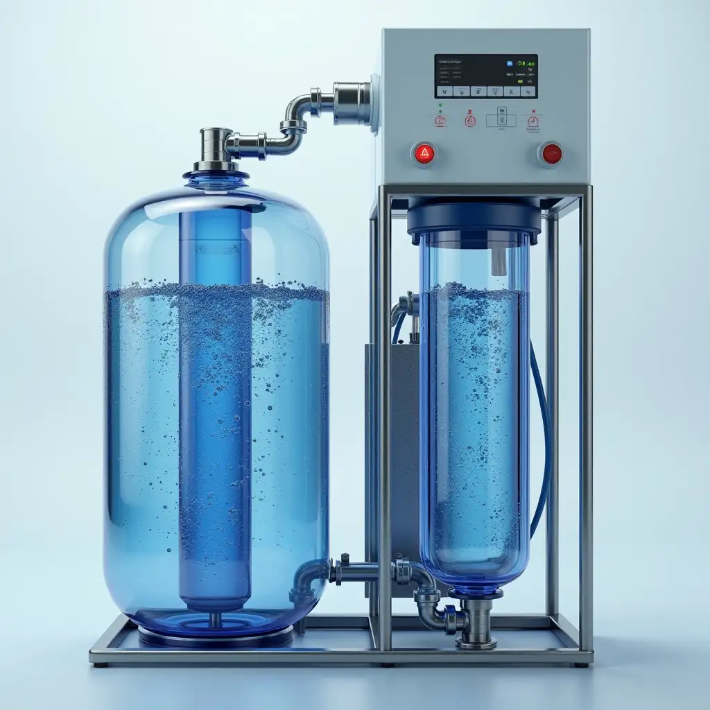 Create an image of a reverse osmosis and a hydrogenator that looks very real and is a machine