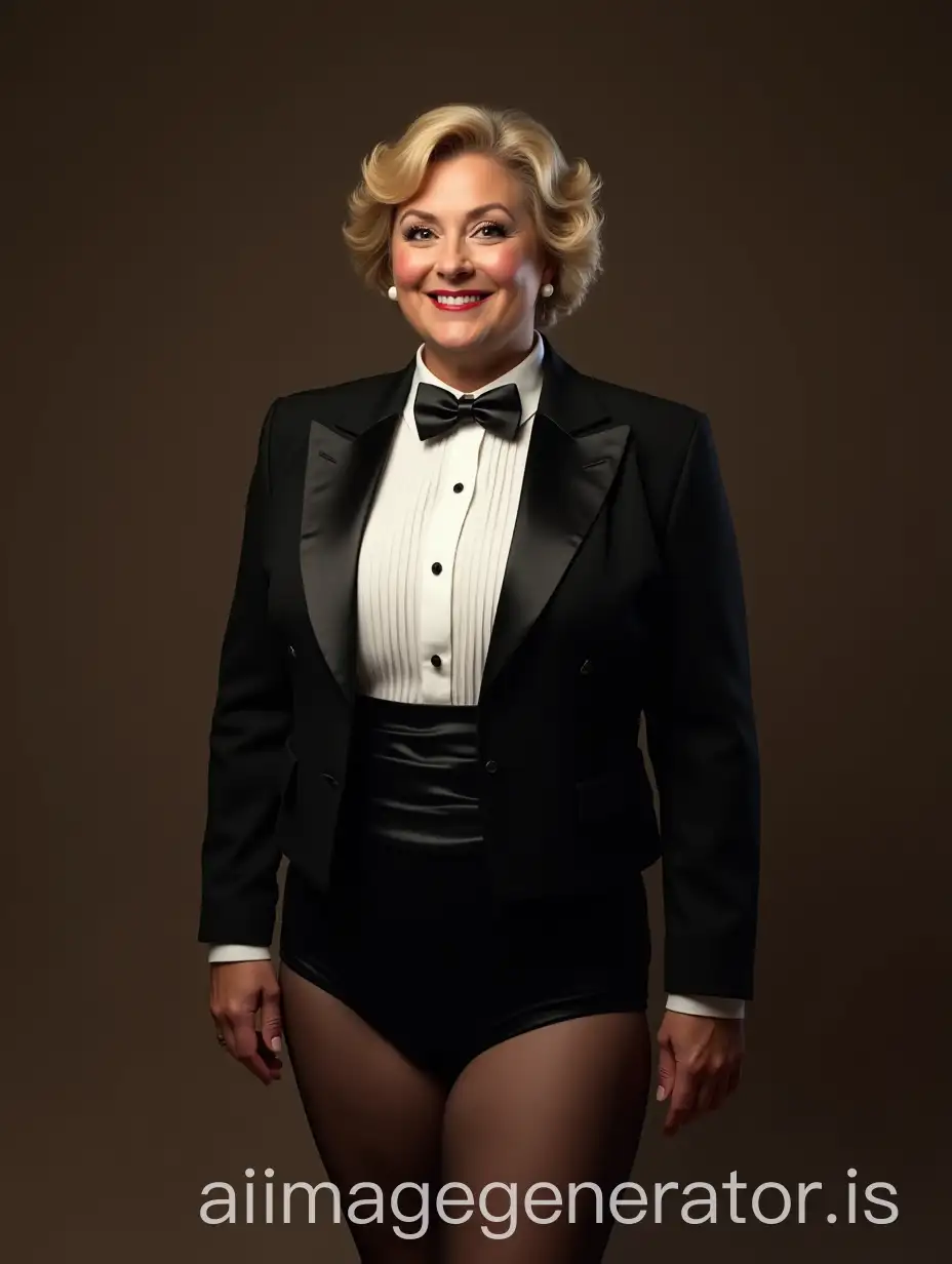 Caucasian-Woman-in-Formal-Orchestra-Tuxedo-with-Vintage-1980s-Style