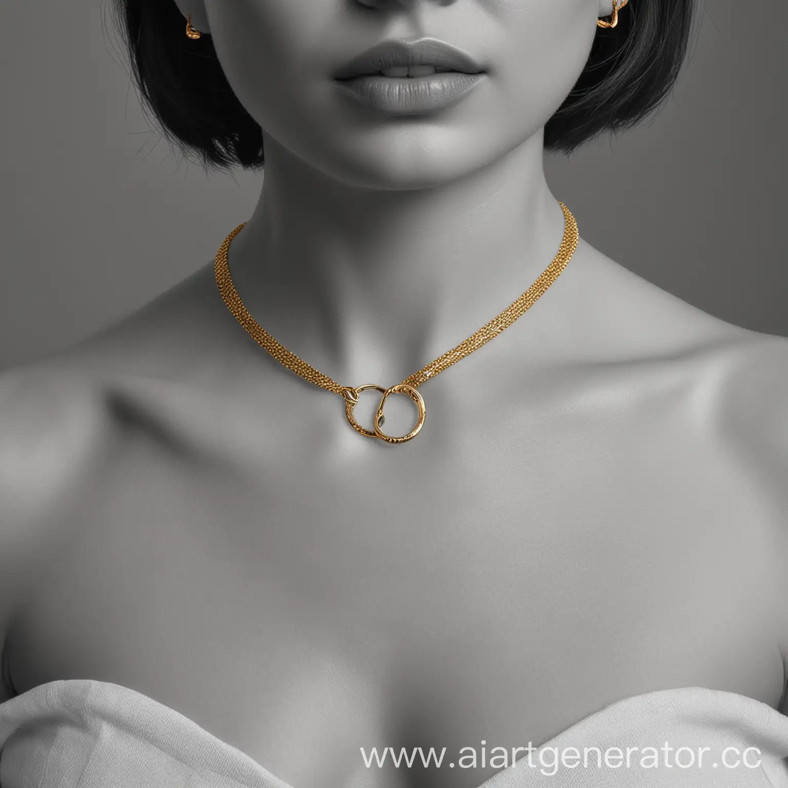 Gold necklace on woman's neck linear vector