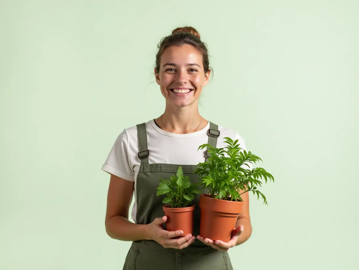 Smiling-Gardener-Holding-Potted-Plant-on-Transparent-Background