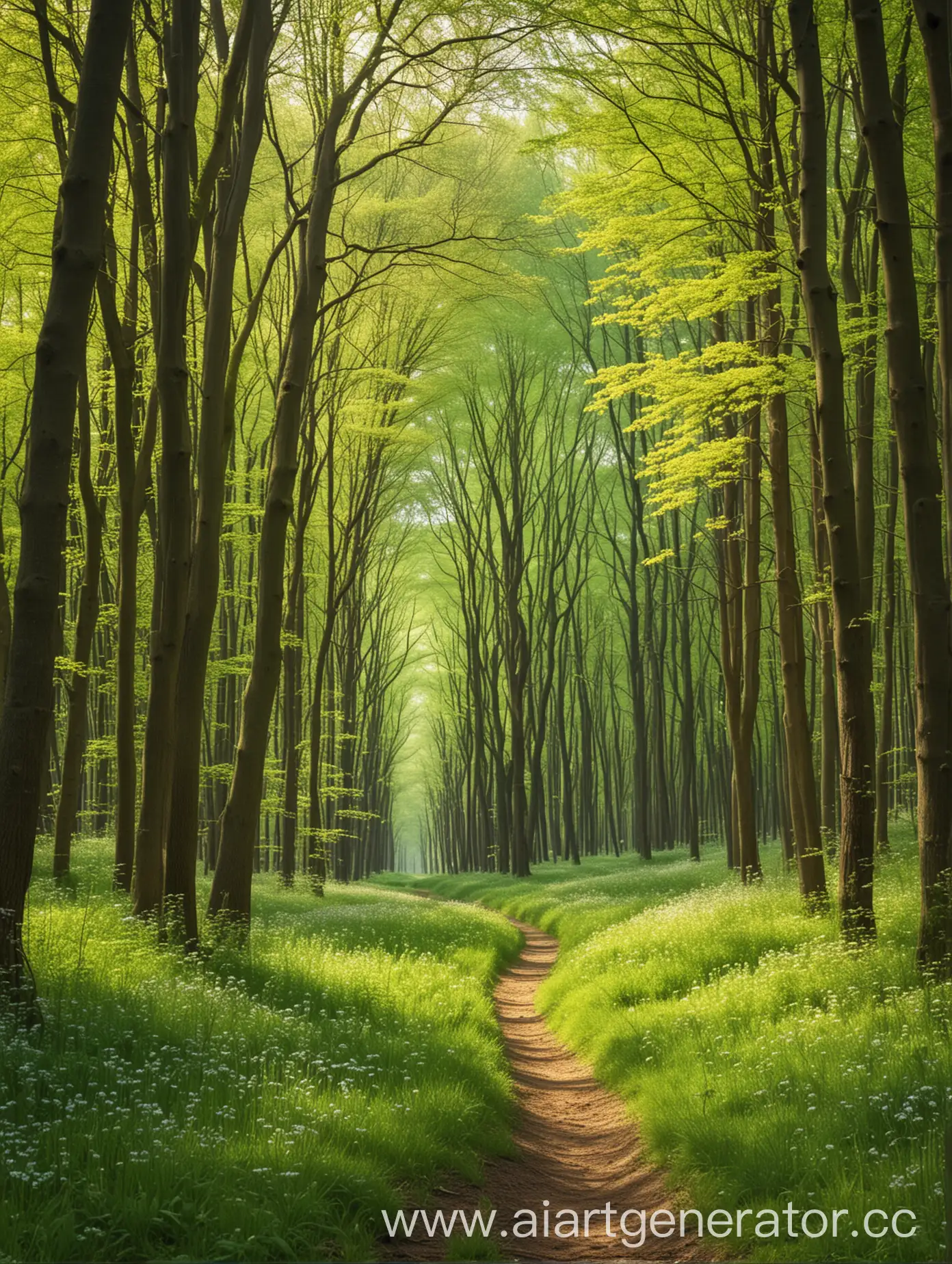 Vibrant-Spring-Forest-with-Lush-Greenery-and-Blossoming-Flowers